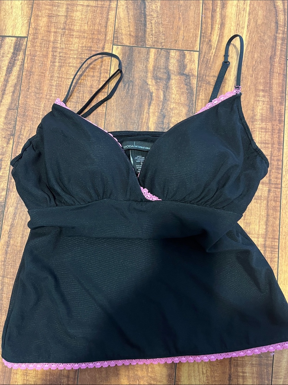 Moda International Black Chemise with Pink Lace Trim